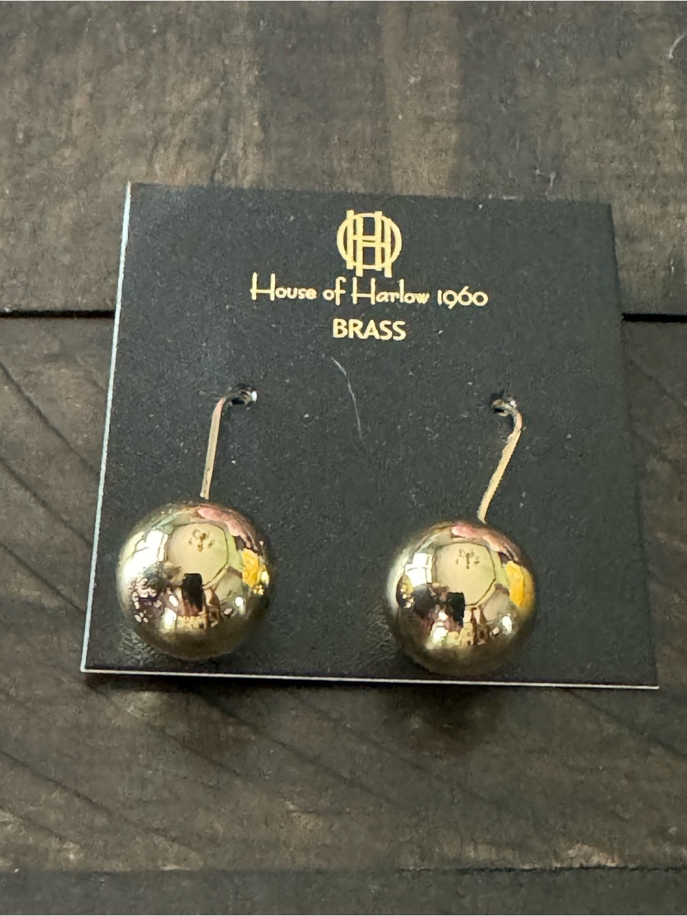 House of Harlow 1960 Polished Brass Sphere Drop Earrings - Gold Tone